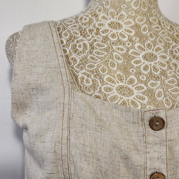 Shinestar Women Size M Linen Blend Button Front Belted Sleeveless Romper Casual - Picture 4 of 15